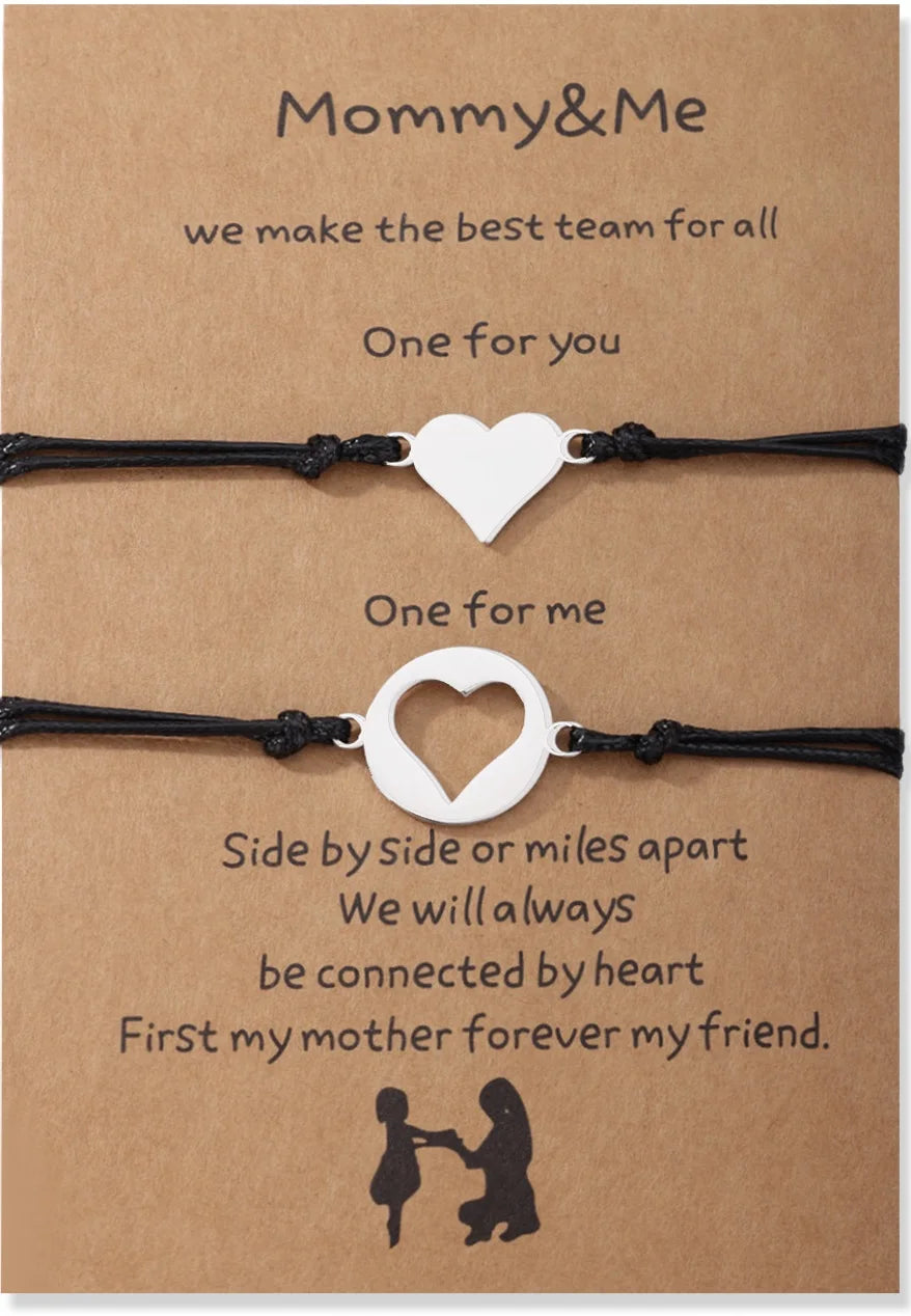 1Set Mother Daughter Bracelets Friendship Best Friend Rope Chain Thread Bracelet Cards Lover Gift Heart Christmas Men Jewelry