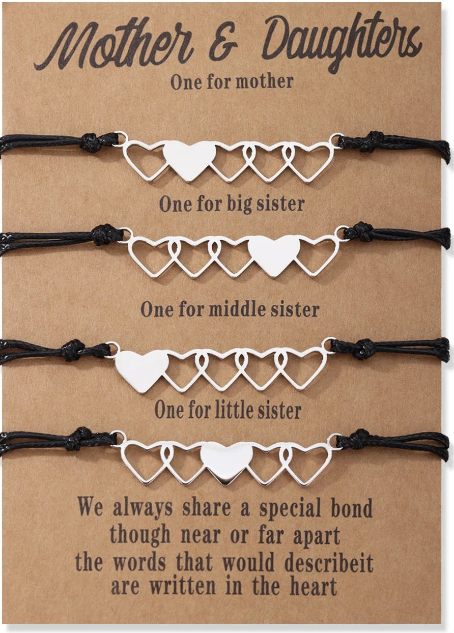 1Set Mother Daughter Bracelets Friendship Best Friend Rope Chain Thread Bracelet Cards Lover Gift Heart Christmas Men Jewelry