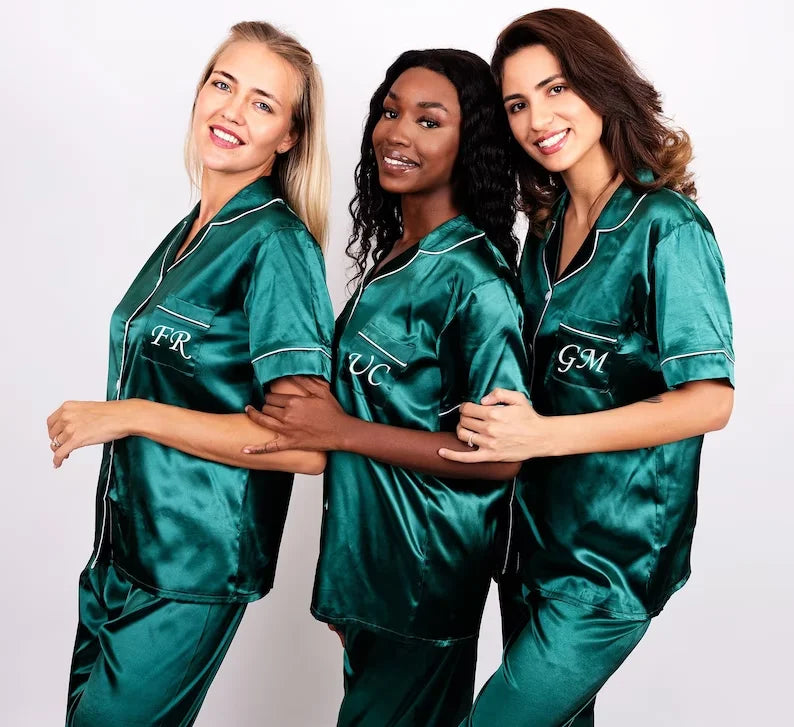 Bridesmaid Gifts Wedding Party Bridal Personalized Pajamas Set Satin Custom Pjs Silk Summer Customized Pajama Sleepwear Sets