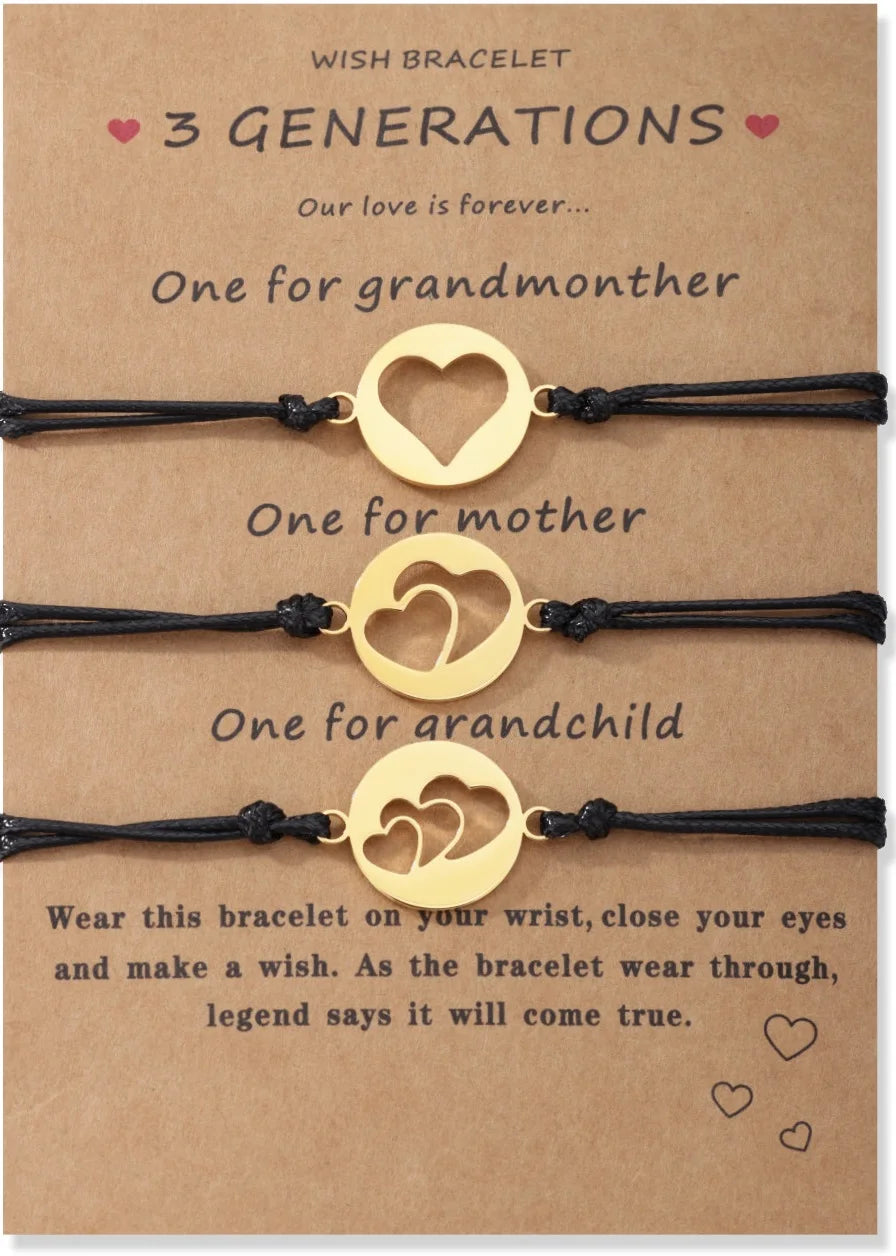 1Set Mother Daughter Bracelets Friendship Best Friend Rope Chain Thread Bracelet Cards Lover Gift Heart Christmas Men Jewelry