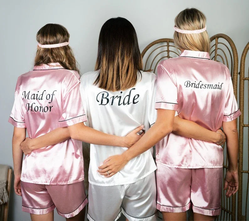 Bridesmaid Gifts Wedding Party Bridal Personalized Pajamas Set Satin Custom Pjs Silk Summer Customized Pajama Sleepwear Sets