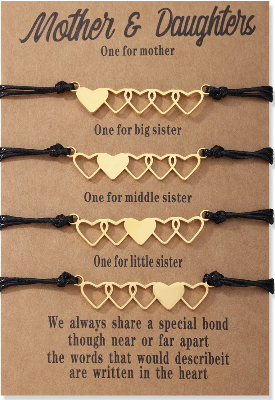1Set Mother Daughter Bracelets Friendship Best Friend Rope Chain Thread Bracelet Cards Lover Gift Heart Christmas Men Jewelry