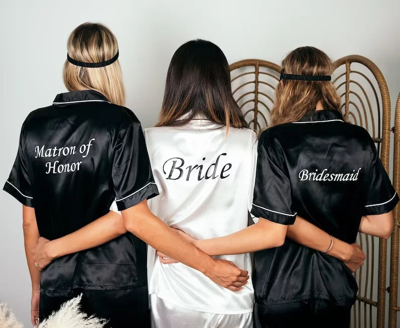 Bridesmaid Gifts Wedding Party Bridal Personalized Pajamas Set Satin Custom Pjs Silk Summer Customized Pajama Sleepwear Sets