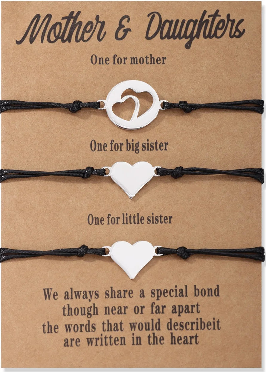 1Set Mother Daughter Bracelets Friendship Best Friend Rope Chain Thread Bracelet Cards Lover Gift Heart Christmas Men Jewelry