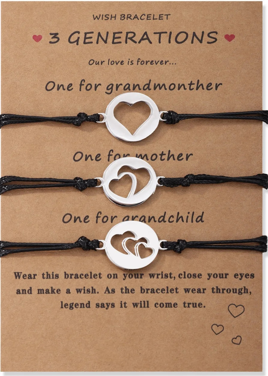 1Set Mother Daughter Bracelets Friendship Best Friend Rope Chain Thread Bracelet Cards Lover Gift Heart Christmas Men Jewelry