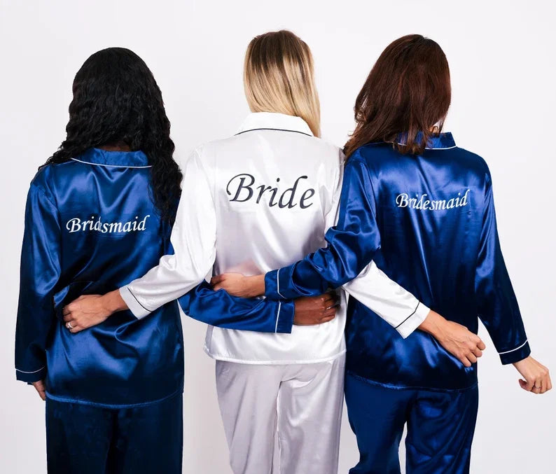 Bridesmaid Gifts Wedding Party Bridal Personalized Pajamas Set Satin Custom Pjs Silk Summer Customized Pajama Sleepwear Sets