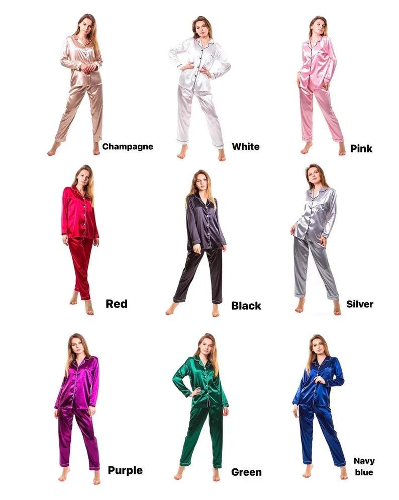 Bridesmaid Gifts Wedding Party Bridal Personalized Pajamas Set Satin Custom Pjs Silk Summer Customized Pajama Sleepwear Sets