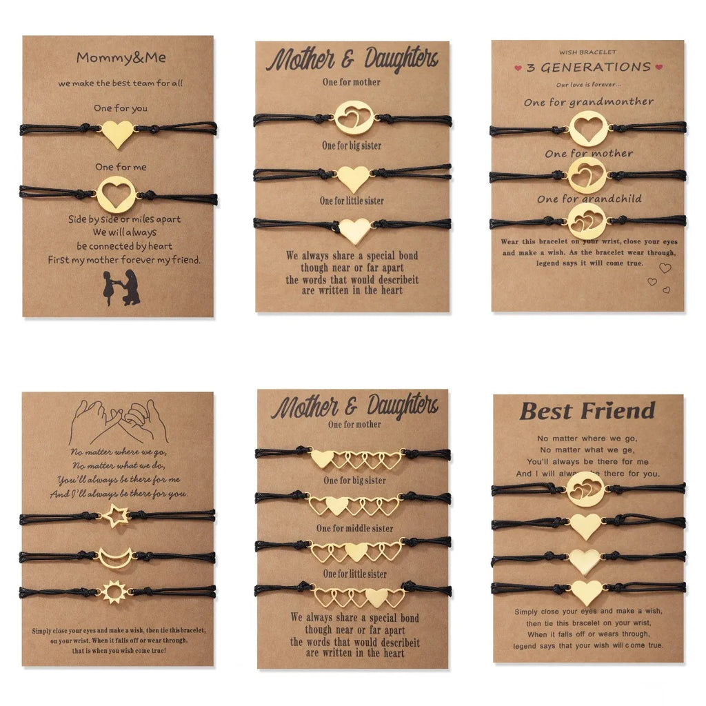1Set Mother Daughter Bracelets Friendship Best Friend Rope Chain Thread Bracelet Cards Lover Gift Heart Christmas Men Jewelry