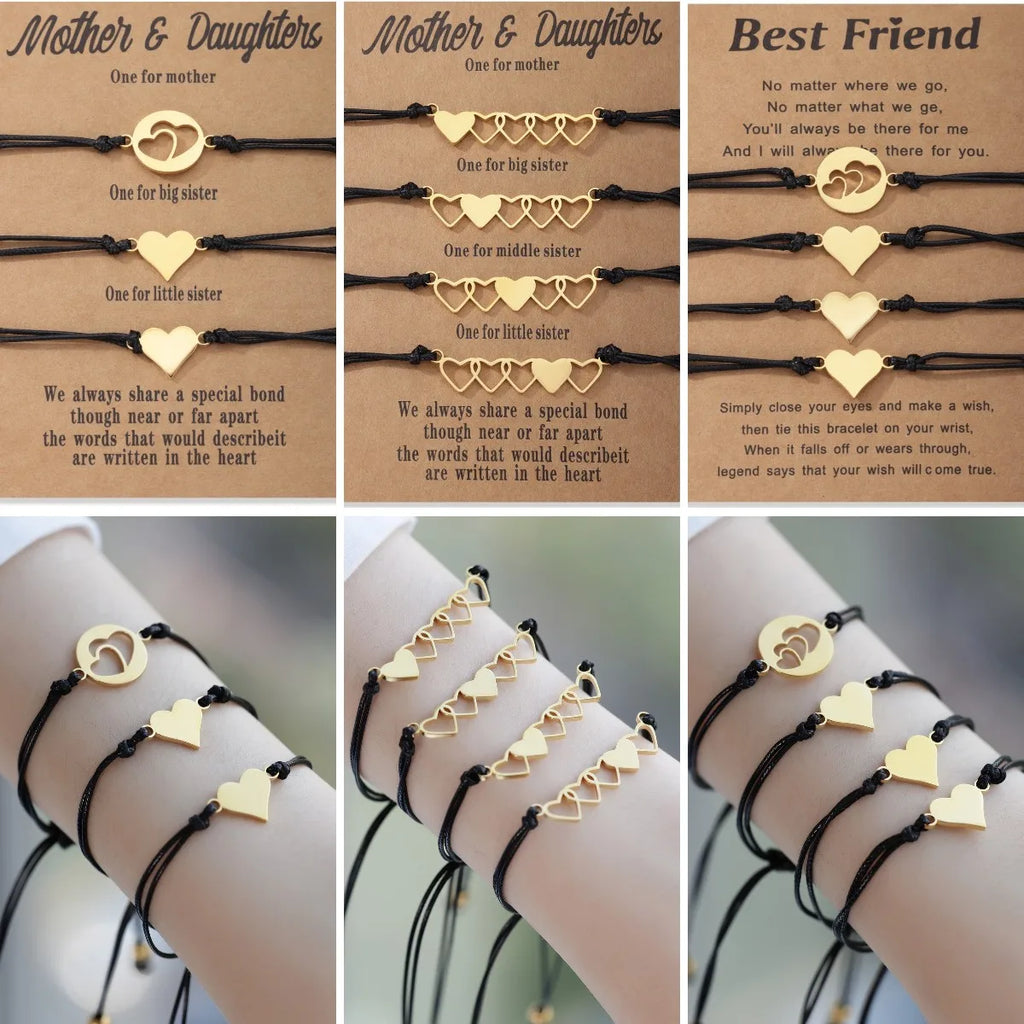 1Set Mother Daughter Bracelets Friendship Best Friend Rope Chain Thread Bracelet Cards Lover Gift Heart Christmas Men Jewelry