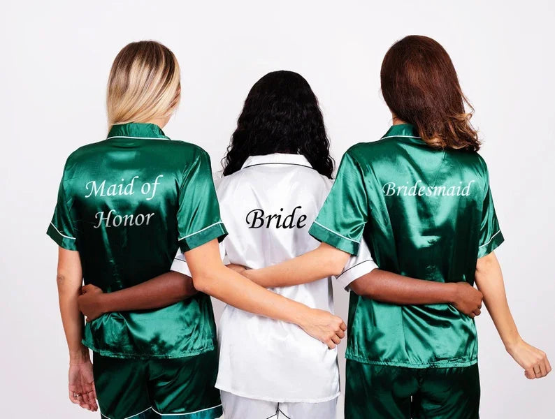 Bridesmaid Gifts Wedding Party Bridal Personalized Pajamas Set Satin Custom Pjs Silk Summer Customized Pajama Sleepwear Sets