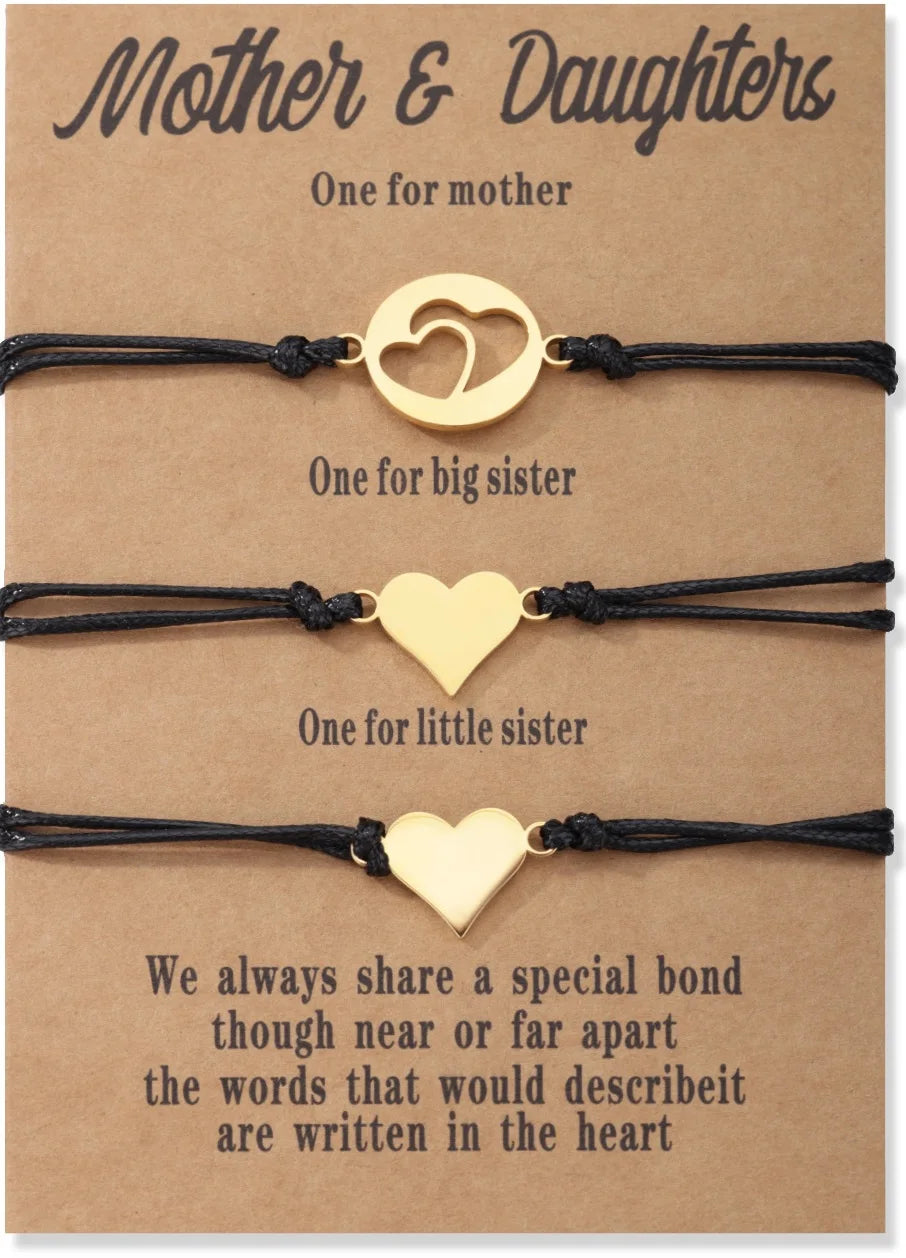 1Set Mother Daughter Bracelets Friendship Best Friend Rope Chain Thread Bracelet Cards Lover Gift Heart Christmas Men Jewelry