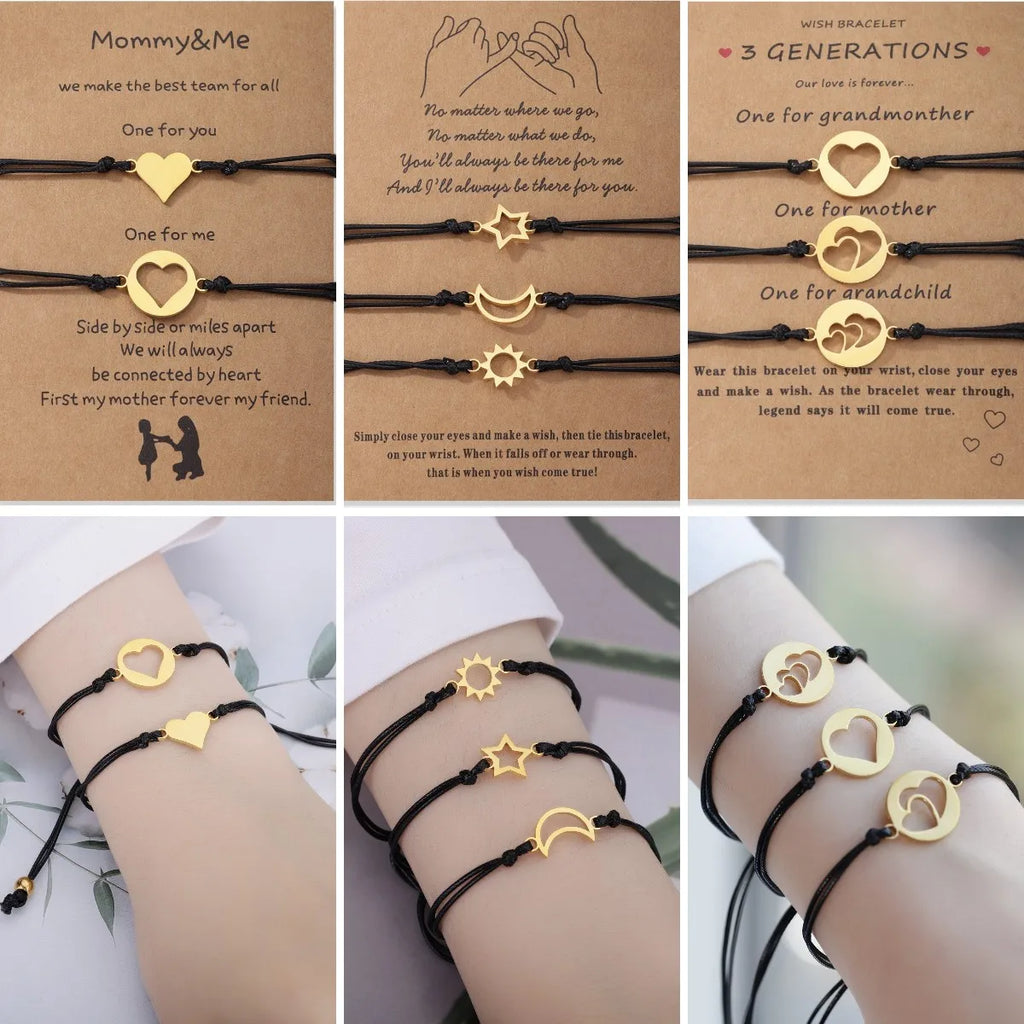1Set Mother Daughter Bracelets Friendship Best Friend Rope Chain Thread Bracelet Cards Lover Gift Heart Christmas Men Jewelry