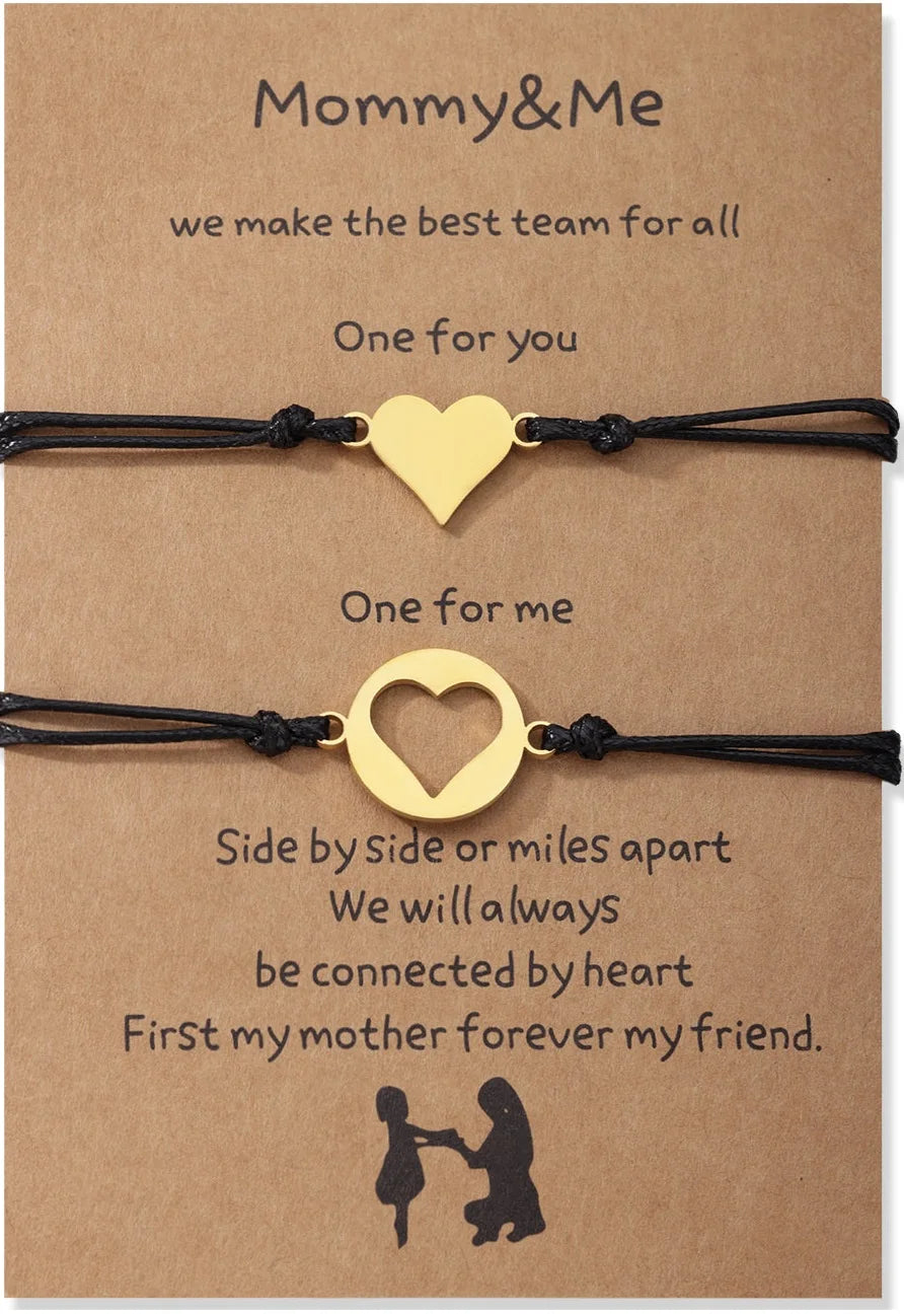 1Set Mother Daughter Bracelets Friendship Best Friend Rope Chain Thread Bracelet Cards Lover Gift Heart Christmas Men Jewelry