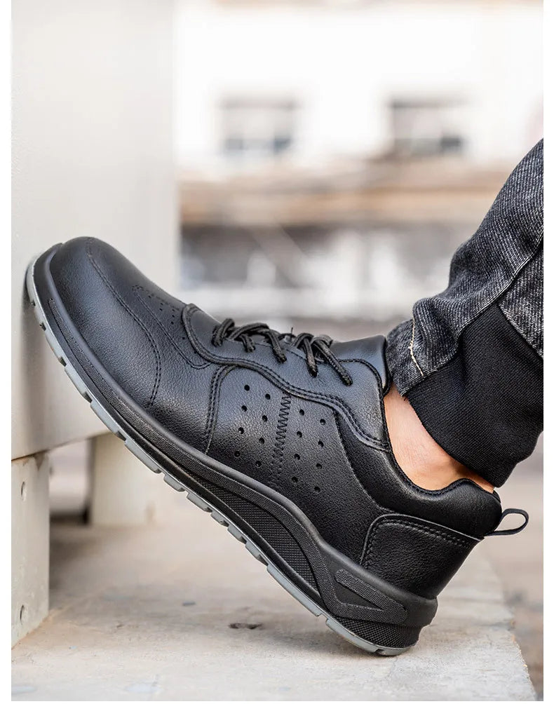 Black Safety Shoes Men Steel Toe Shoes Work Shoes Sneakers Male Anti-puncture Indestructible Security Boots Waterproof Leather