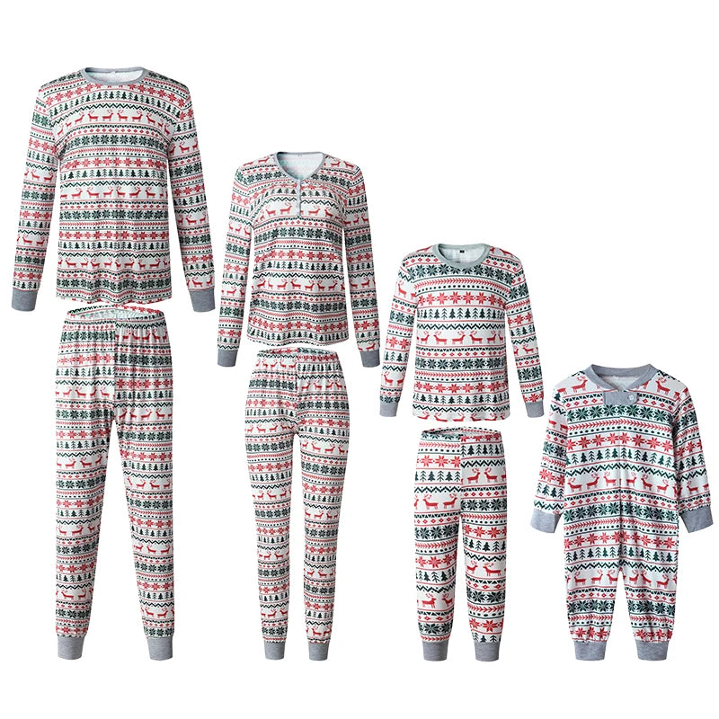 Family Christmas Pajamas Set Allover Print Sleepwear Full Sleeve O Neck 2 Pieces Suit Mom Dad Kids Matching Clothes Xmas Look