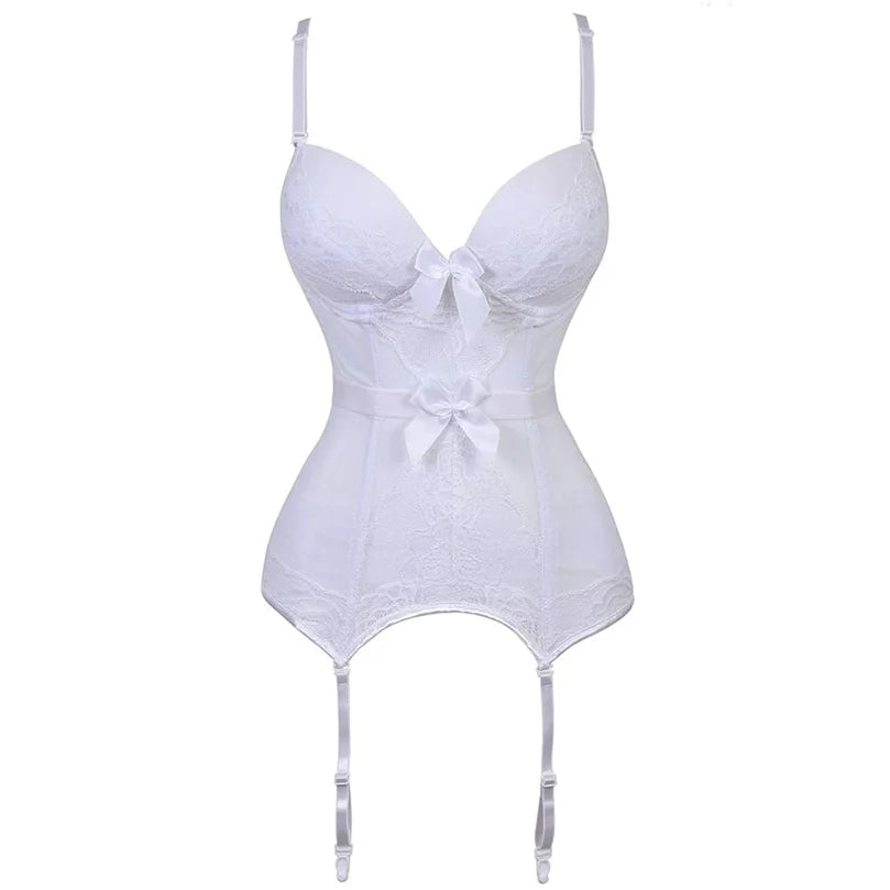 Black Floral Lace Sexy Lingerie Corset Push Up Bustier Straps Women Sleepwear Nightwear Chemise Underwear With Suspenders