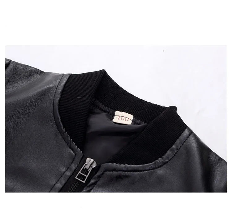 Boys Coats Autumn Winter Fashion Children's Plus Velvet / No Velvet Two styles Warming Cotton PU Leather Jacket For 1-11Y Kids