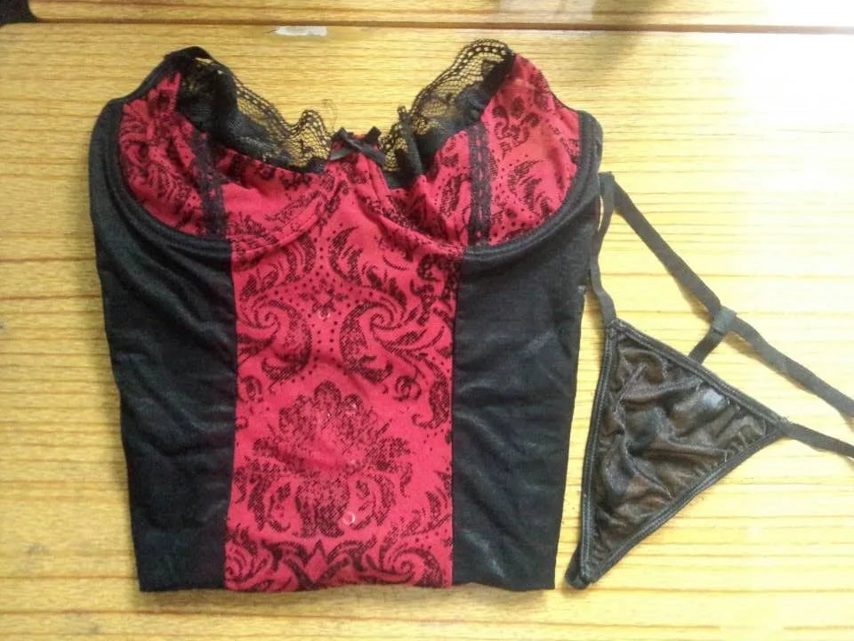 Black Floral Lace Sexy Lingerie Corset Push Up Bustier Straps Women Sleepwear Nightwear Chemise Underwear With Suspenders