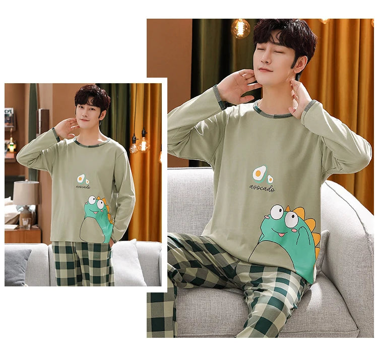 Spring Knitted Cotton Striped Pajama Sets Men's Loungewear Pijama hombre Pyjamas Men Pajama Sleepwear Nightwear 4XL 5Xl Homewear