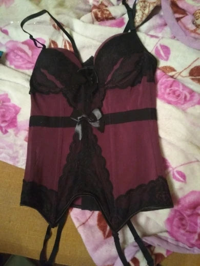 Black Floral Lace Sexy Lingerie Corset Push Up Bustier Straps Women Sleepwear Nightwear Chemise Underwear With Suspenders