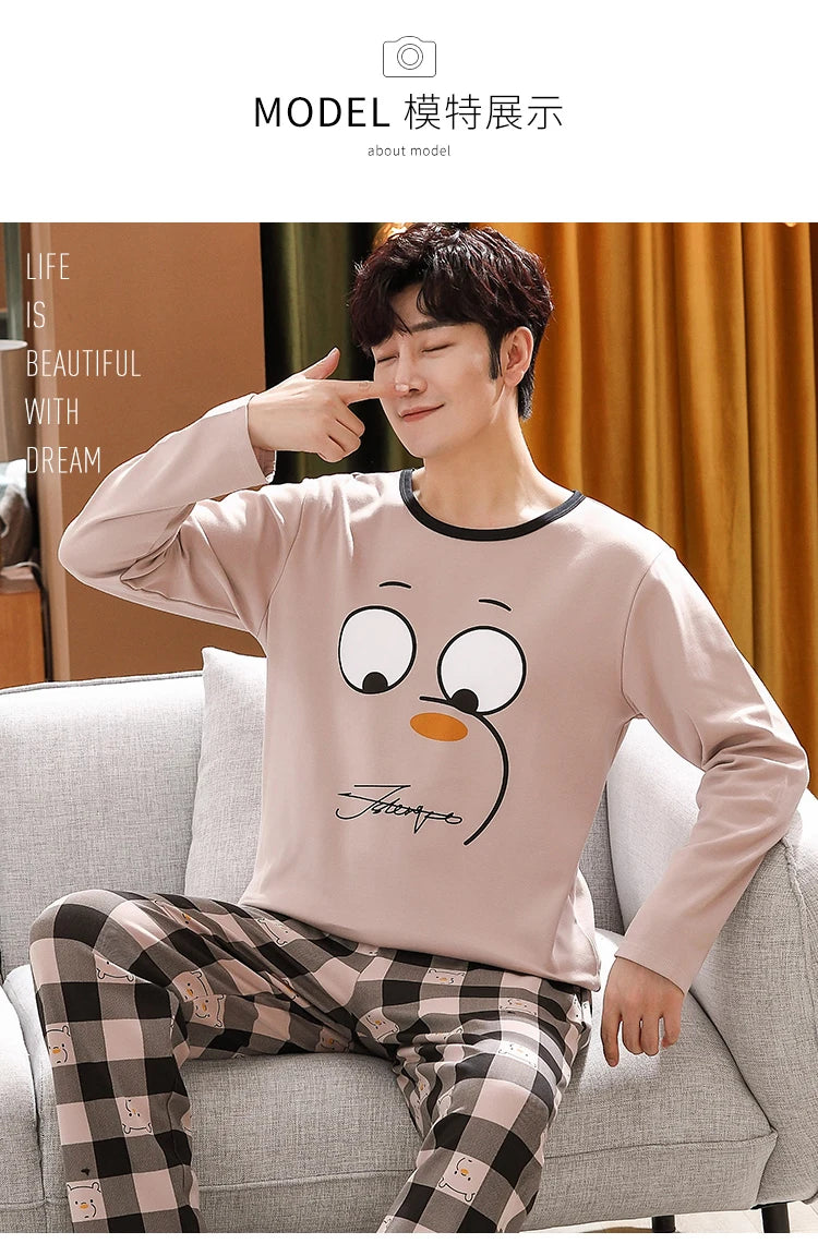 Spring Knitted Cotton Striped Pajama Sets Men's Loungewear Pijama hombre Pyjamas Men Pajama Sleepwear Nightwear 4XL 5Xl Homewear