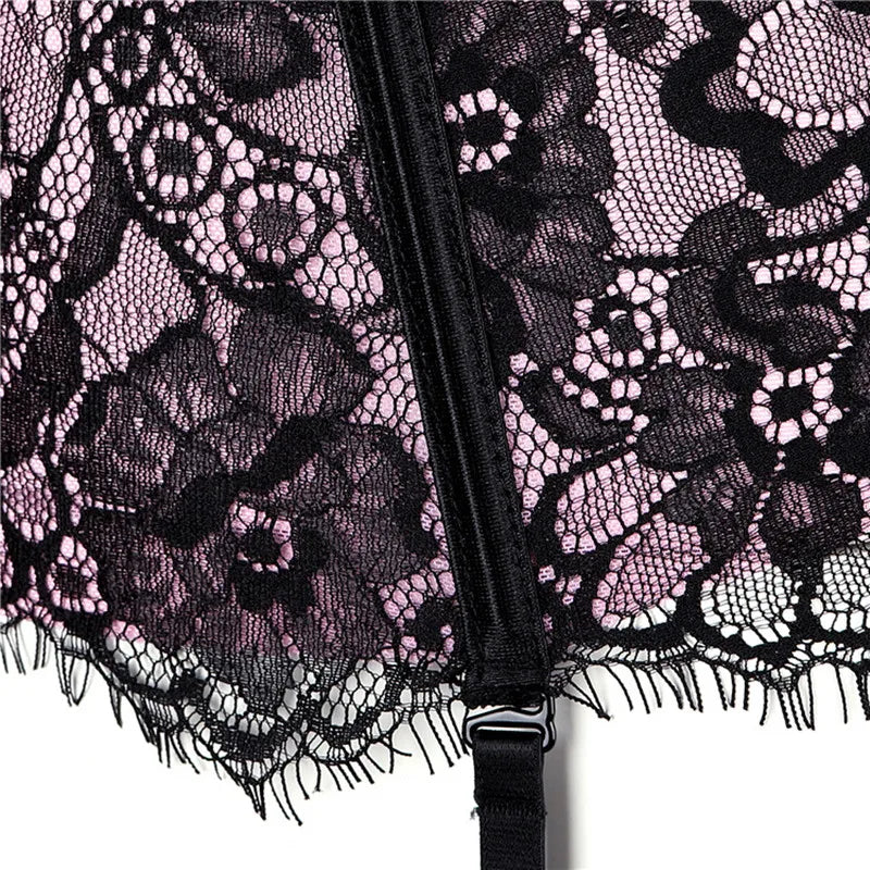 Black Floral Lace Sexy Lingerie Corset Push Up Bustier Straps Women Sleepwear Nightwear Chemise Underwear With Suspenders