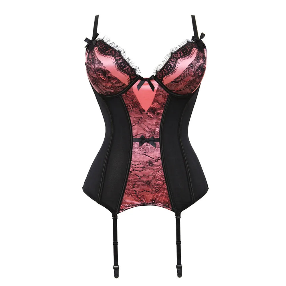 Black Floral Lace Sexy Lingerie Corset Push Up Bustier Straps Women Sleepwear Nightwear Chemise Underwear With Suspenders
