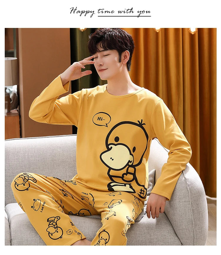 Spring Knitted Cotton Striped Pajama Sets Men's Loungewear Pijama hombre Pyjamas Men Pajama Sleepwear Nightwear 4XL 5Xl Homewear
