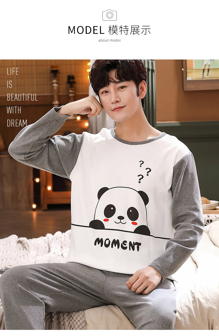 Spring Knitted Cotton Striped Pajama Sets Men's Loungewear Pijama hombre Pyjamas Men Pajama Sleepwear Nightwear 4XL 5Xl Homewear