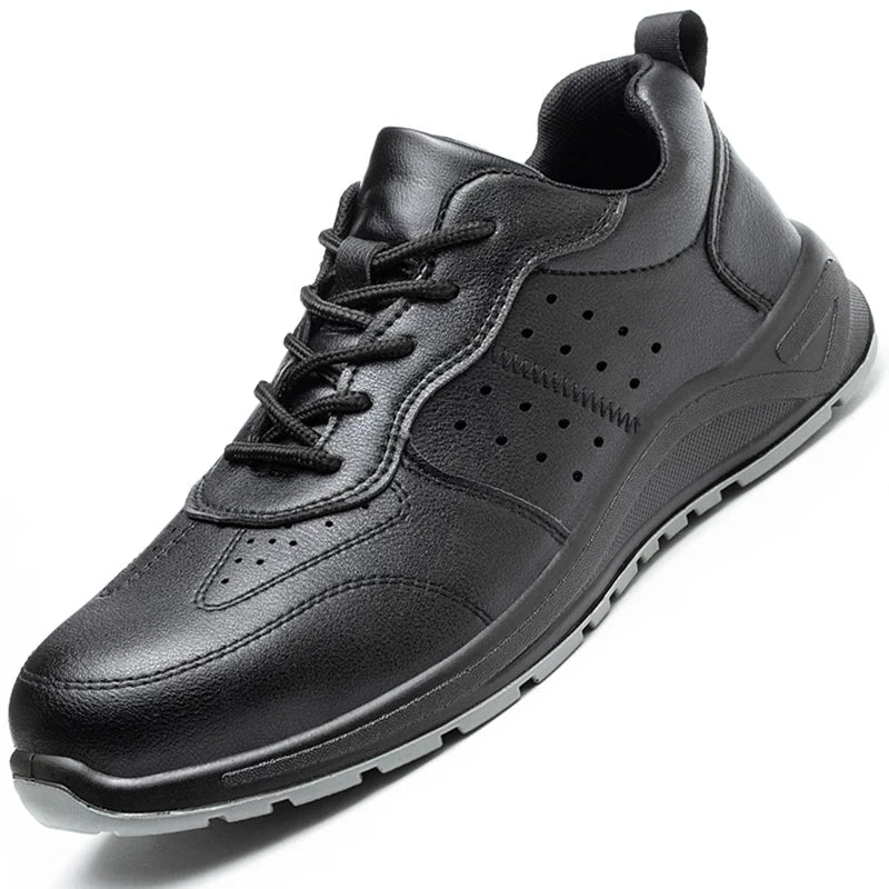 Black Safety Shoes Men Steel Toe Shoes Work Shoes Sneakers Male Anti-puncture Indestructible Security Boots Waterproof Leather