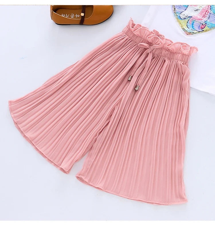 Toddler Girls Clothing Sets 2024 Summer Girls Clothes Unicorn Sequins Chiffon Pant Sets Kids Trascksuit Outfit Children Clothing