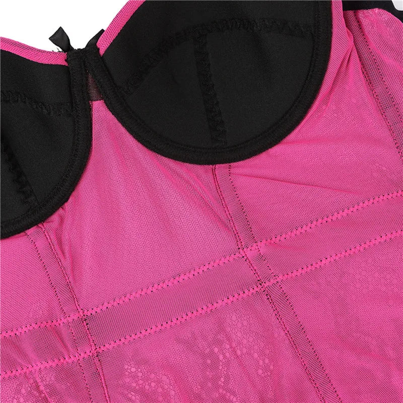Black Floral Lace Sexy Lingerie Corset Push Up Bustier Straps Women Sleepwear Nightwear Chemise Underwear With Suspenders