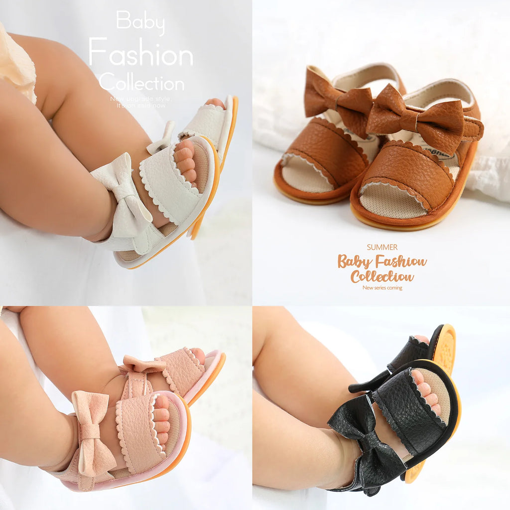 Meckior Baby Shoes Summer Baby Boy Girl Shoes Toddler Flats Sandals Soft Rubber Sole Anti-Slip Bowknot Crib First Walker Shoes