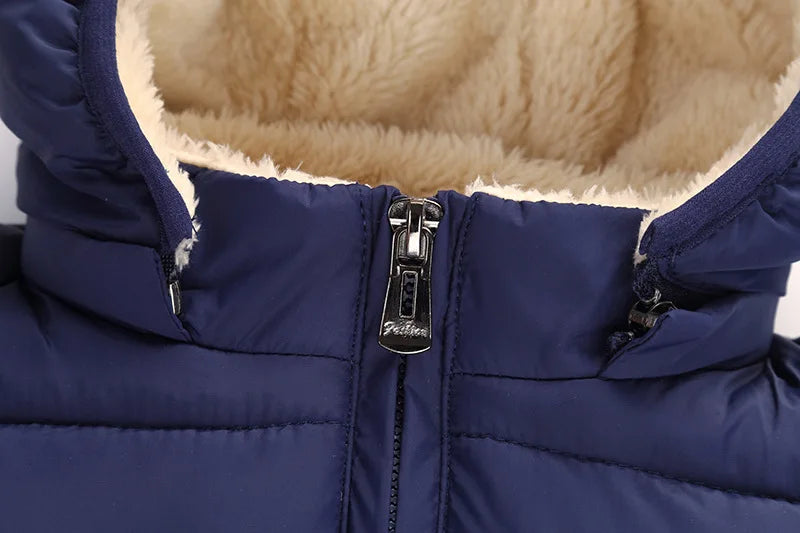 Baby Children Coats Winter Thick Jackets For Boys Warm Plush Thicken Outerwear For Girls Fur Hooded Jacket Kids Clothes Snowsuit