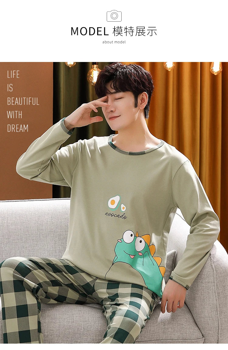 Spring Knitted Cotton Striped Pajama Sets Men's Loungewear Pijama hombre Pyjamas Men Pajama Sleepwear Nightwear 4XL 5Xl Homewear