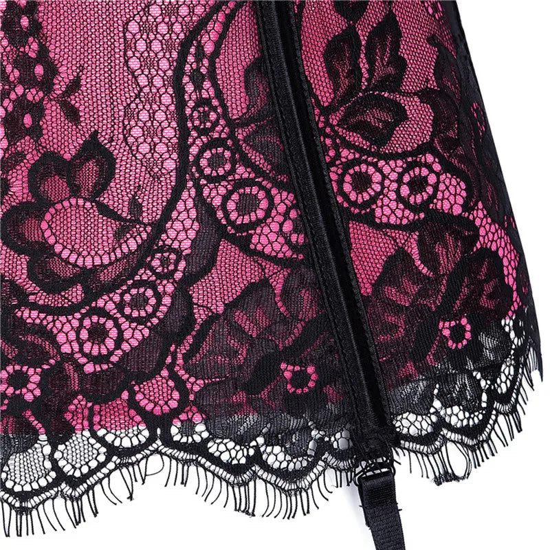 Black Floral Lace Sexy Lingerie Corset Push Up Bustier Straps Women Sleepwear Nightwear Chemise Underwear With Suspenders