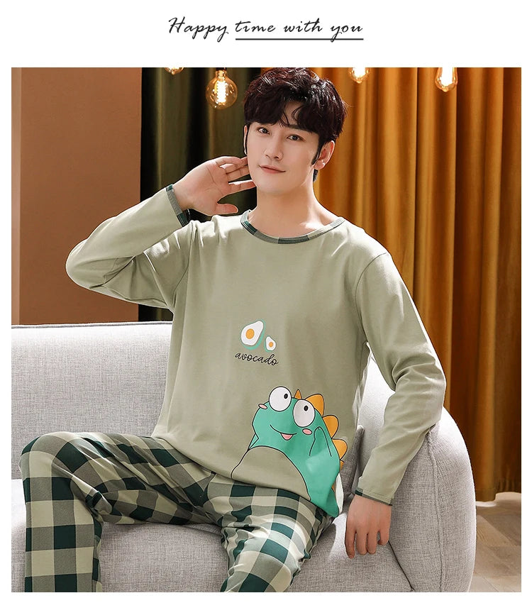 Spring Knitted Cotton Striped Pajama Sets Men's Loungewear Pijama hombre Pyjamas Men Pajama Sleepwear Nightwear 4XL 5Xl Homewear