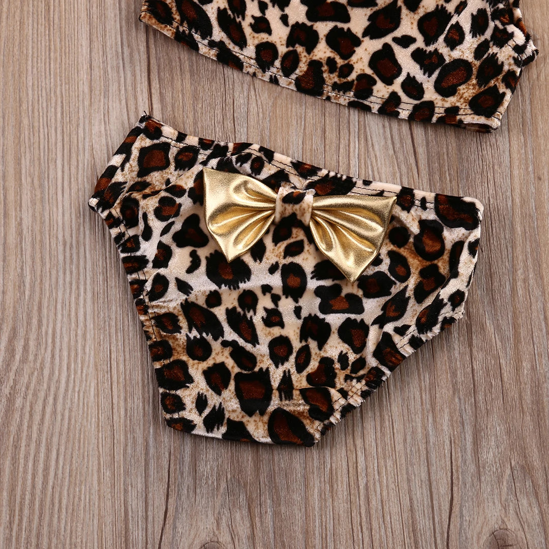 3Pcs Baby Girls Leopard Swimwear Kids Bikini Sets Summer Baby Swimsuit Beachwear Children Bathing Suits 0-8Y