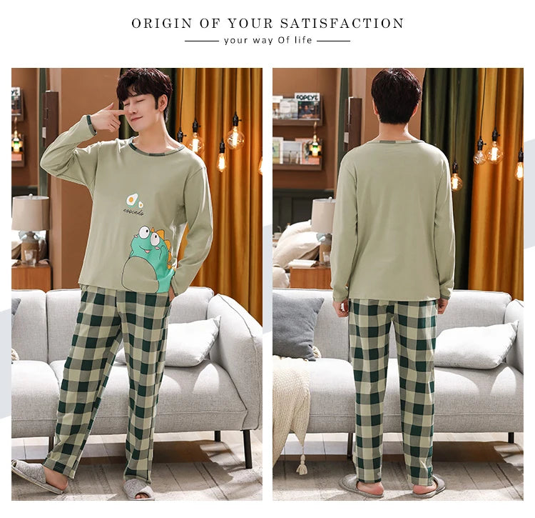 Spring Knitted Cotton Striped Pajama Sets Men's Loungewear Pijama hombre Pyjamas Men Pajama Sleepwear Nightwear 4XL 5Xl Homewear