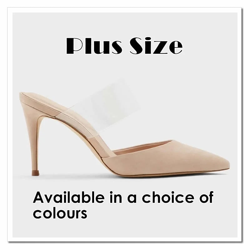 LOSLANDIFEN Women Sandals Sexy Clear 9cm Pointed Toe Thin High Heels Party Girl Black Nude Solid Color Wedding Shoes Plus Size