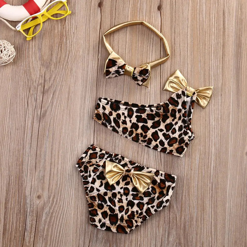 3Pcs Baby Girls Leopard Swimwear Kids Bikini Sets Summer Baby Swimsuit Beachwear Children Bathing Suits 0-8Y