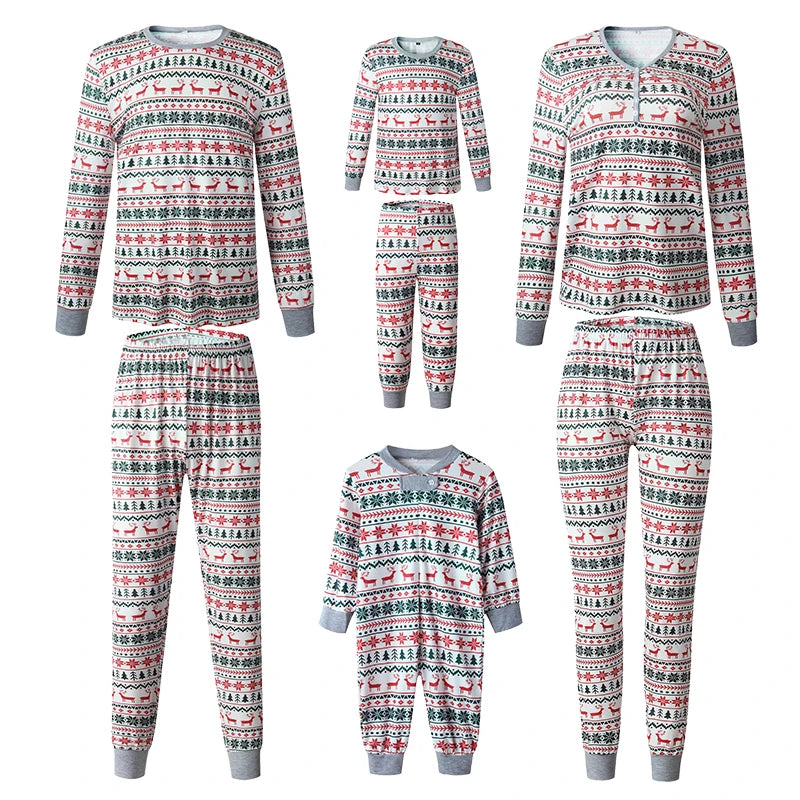 Family Christmas Pajamas Set Allover Print Sleepwear Full Sleeve O Neck 2 Pieces Suit Mom Dad Kids Matching Clothes Xmas Look