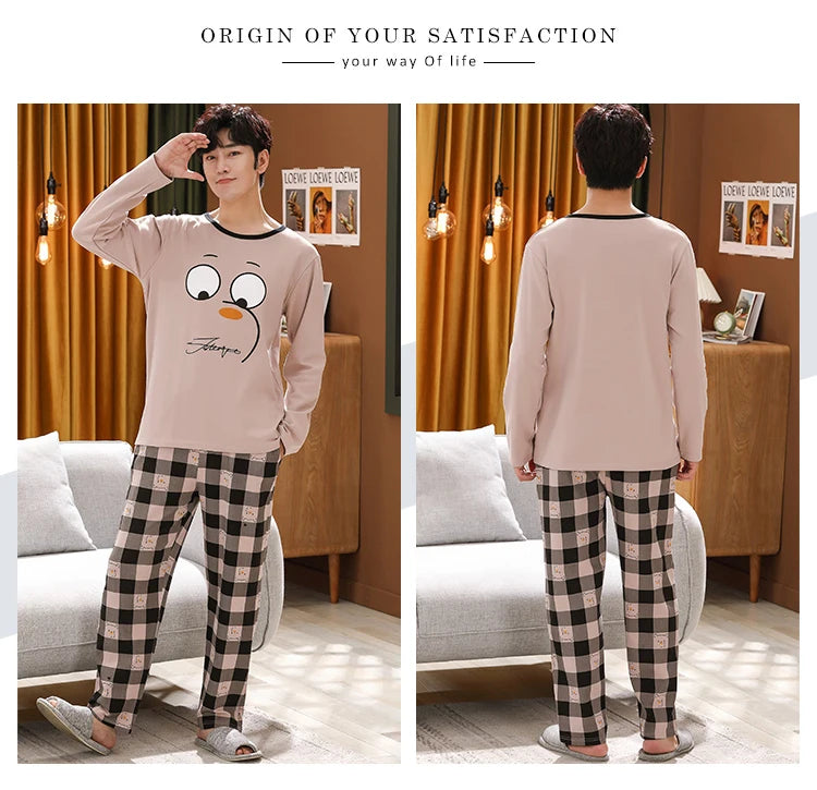 Spring Knitted Cotton Striped Pajama Sets Men's Loungewear Pijama hombre Pyjamas Men Pajama Sleepwear Nightwear 4XL 5Xl Homewear
