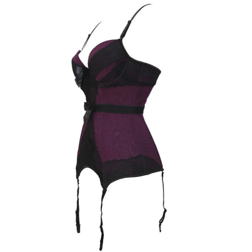 Black Floral Lace Sexy Lingerie Corset Push Up Bustier Straps Women Sleepwear Nightwear Chemise Underwear With Suspenders