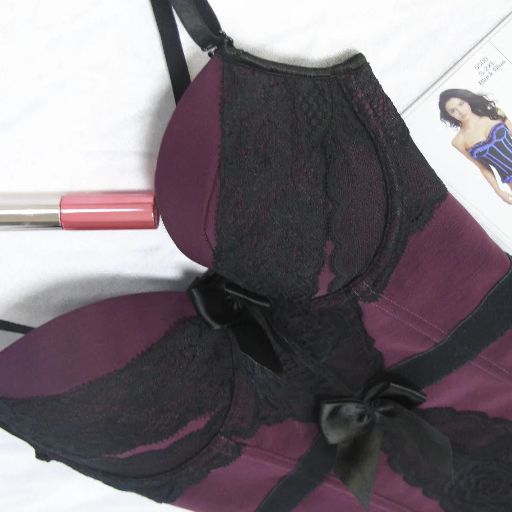 Black Floral Lace Sexy Lingerie Corset Push Up Bustier Straps Women Sleepwear Nightwear Chemise Underwear With Suspenders