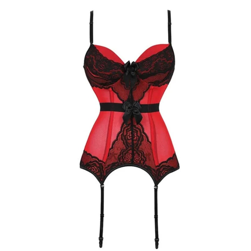 Black Floral Lace Sexy Lingerie Corset Push Up Bustier Straps Women Sleepwear Nightwear Chemise Underwear With Suspenders