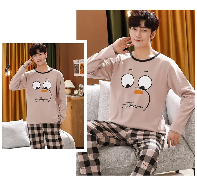 Spring Knitted Cotton Striped Pajama Sets Men's Loungewear Pijama hombre Pyjamas Men Pajama Sleepwear Nightwear 4XL 5Xl Homewear