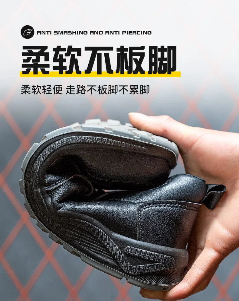 Black Safety Shoes Men Steel Toe Shoes Work Shoes Sneakers Male Anti-puncture Indestructible Security Boots Waterproof Leather