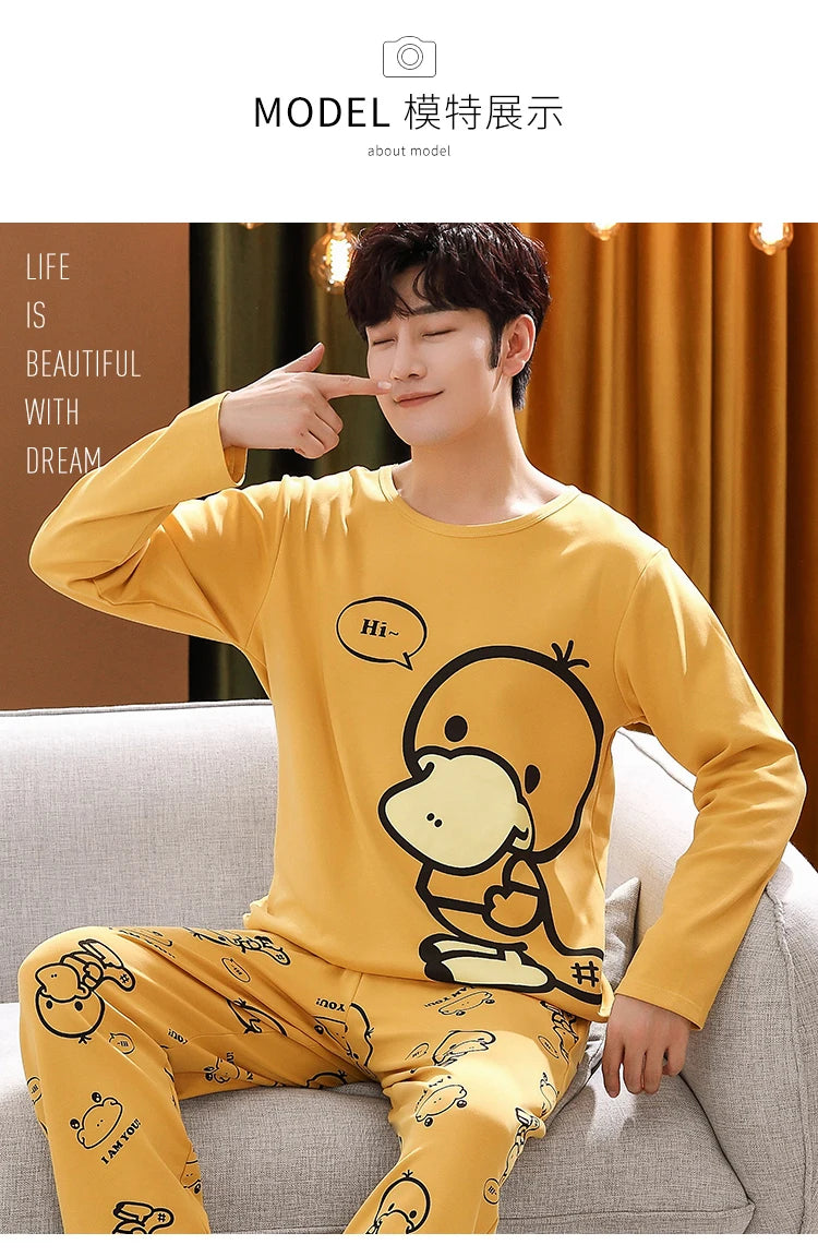 Spring Knitted Cotton Striped Pajama Sets Men's Loungewear Pijama hombre Pyjamas Men Pajama Sleepwear Nightwear 4XL 5Xl Homewear