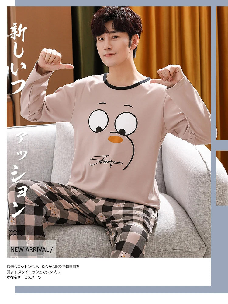 Spring Knitted Cotton Striped Pajama Sets Men's Loungewear Pijama hombre Pyjamas Men Pajama Sleepwear Nightwear 4XL 5Xl Homewear
